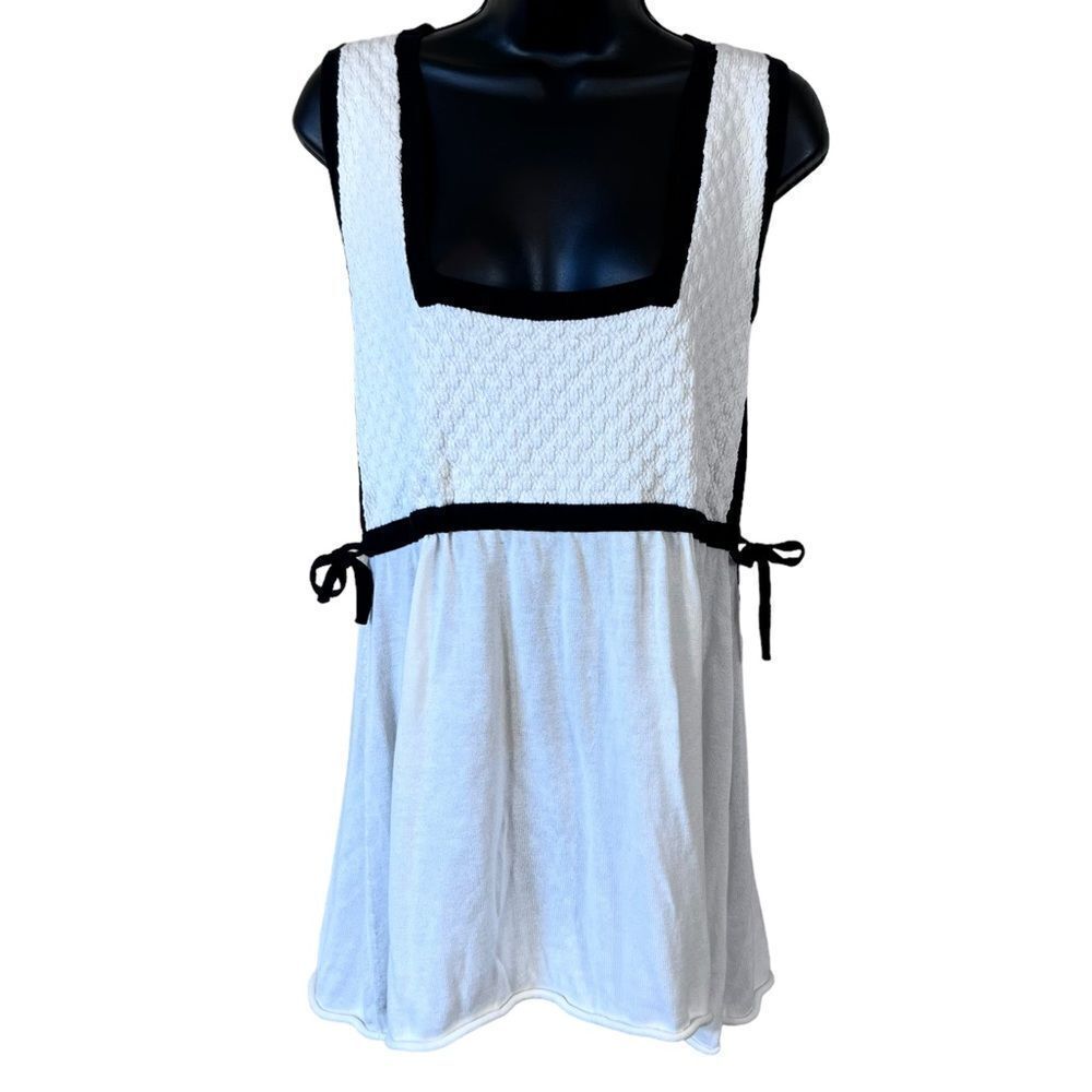 NEW Heather B Moon White / Black Trim Square Neck Knit Tank